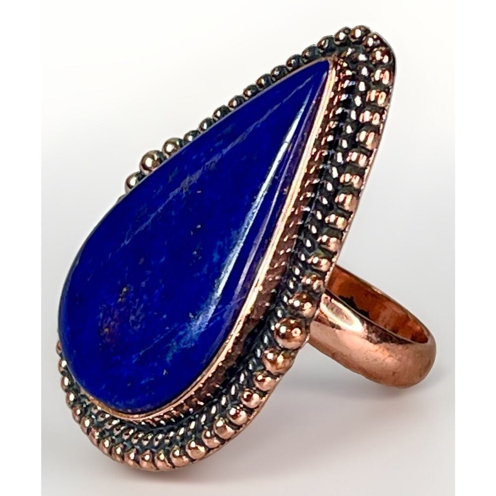 Large Southwestern Lapis Lazuli Copper Statement Ring Adjustable Size NEW - Picture 11 of 16